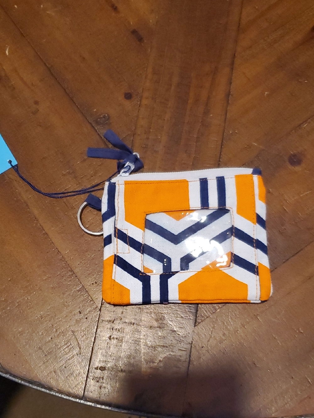 Chevron Card Wallet in Orange and Navy